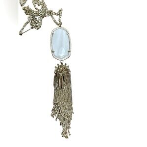 Kendra Scott long tassel necklace with white stone silver tone